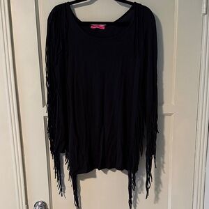 Betsey Johnson black Fringe ls Top